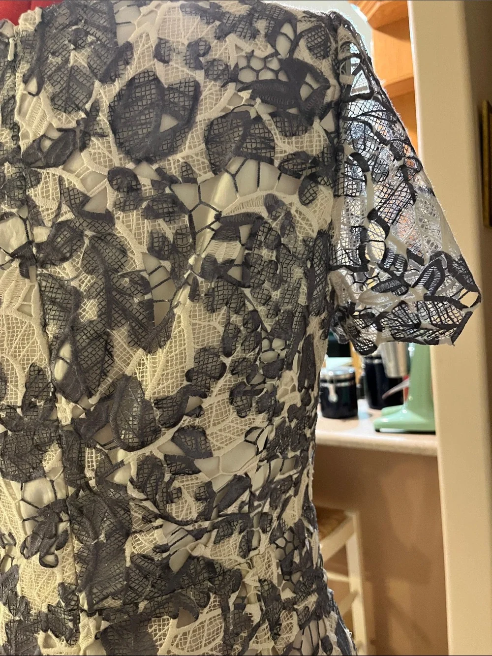 Tory Burch White Dress with Gray Floral Lace Overlay size 10